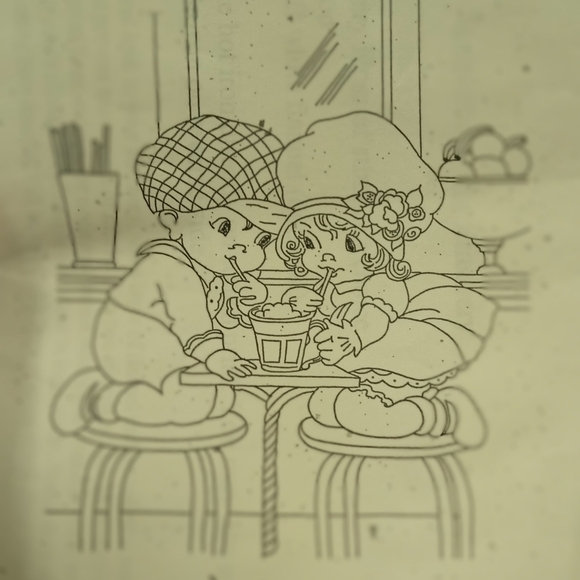 Life with Emma & Oliver #1 Sweetheart Soda Screened Pattern for Redwork Love - Picture 2 of 3